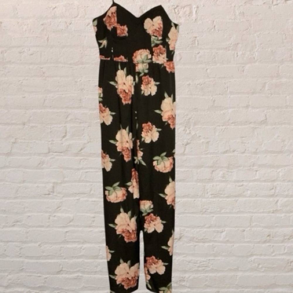 Band of Gypsies Floral structured bodice Jumpsuit Black/Pink/cream Size M